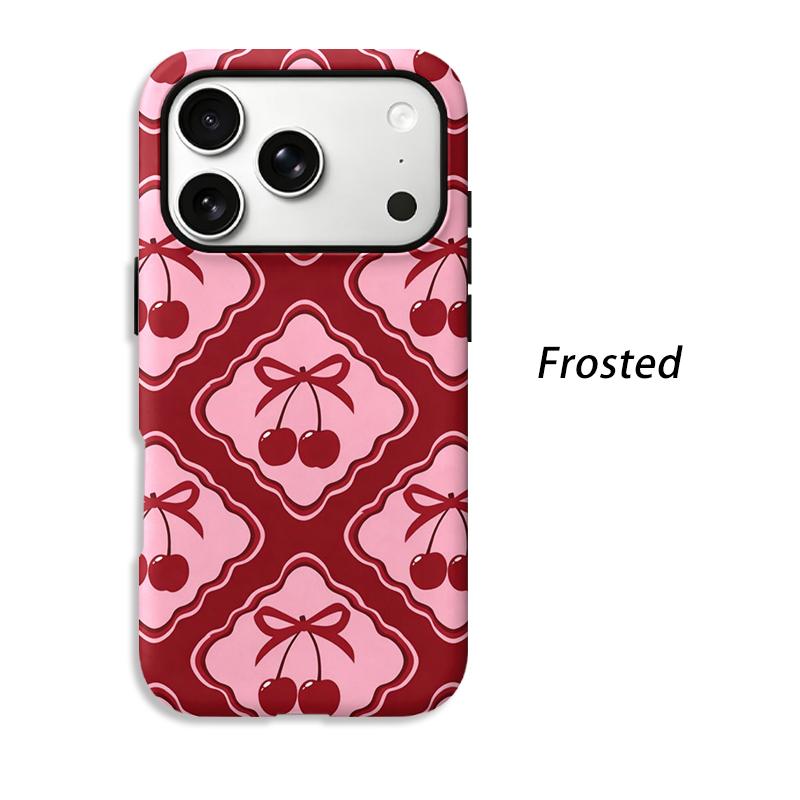 Cute Y2K Sweet Coquette Geometric Red Pink Cherry Bow Pattern Film Art Aesthetic Protective Shockproof Bumper Case For iPhone 14 15 16 Pro Max Plus