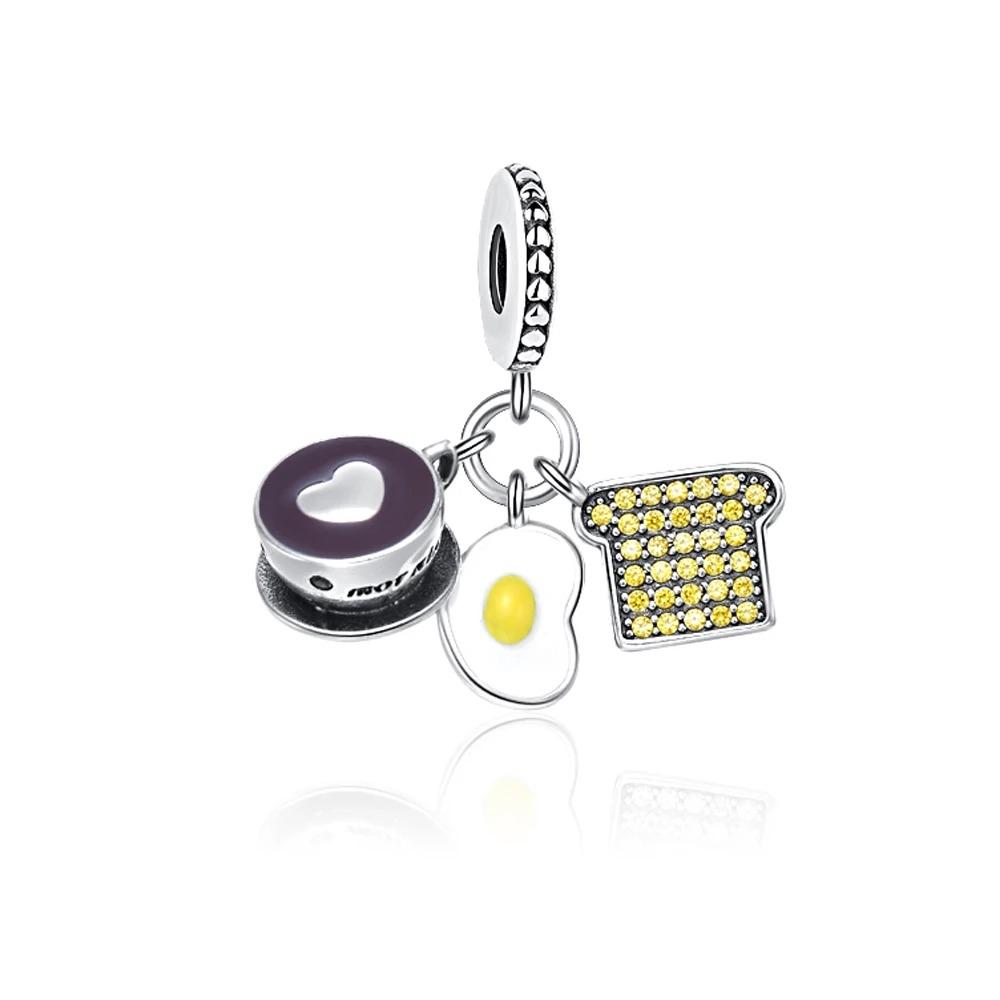 925 Silver Colorful Fruit Birthday Cake Milk Burger Chili Pendant Bead for DIY Women Bracelet Jewelry