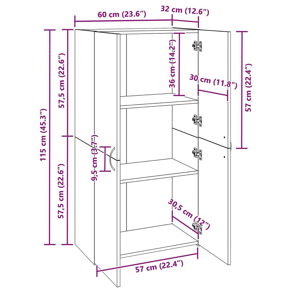 Office Cabinet Artisan Oak 60 x 32 x 115 cm Particleboard