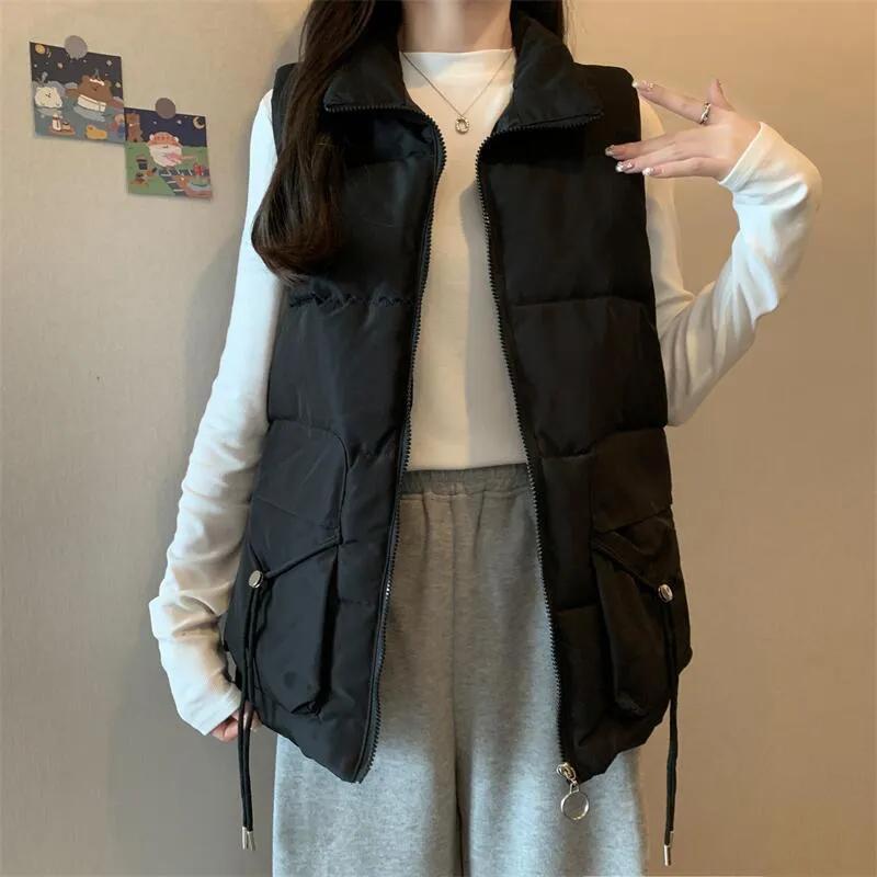 

Женская куртка свободного кроя с воротником-стойкой, однотонная, для осени и зимы, для поездок на работу и отдыха XS чёрный