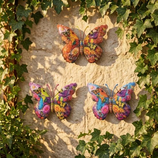 3Pcs Colorful Butterfly Wall Decoration, Weather-proof Butterfly Shape Wall Art, Metal Butterfly Hanging Ornament for Home, Garden, Yard, Patio