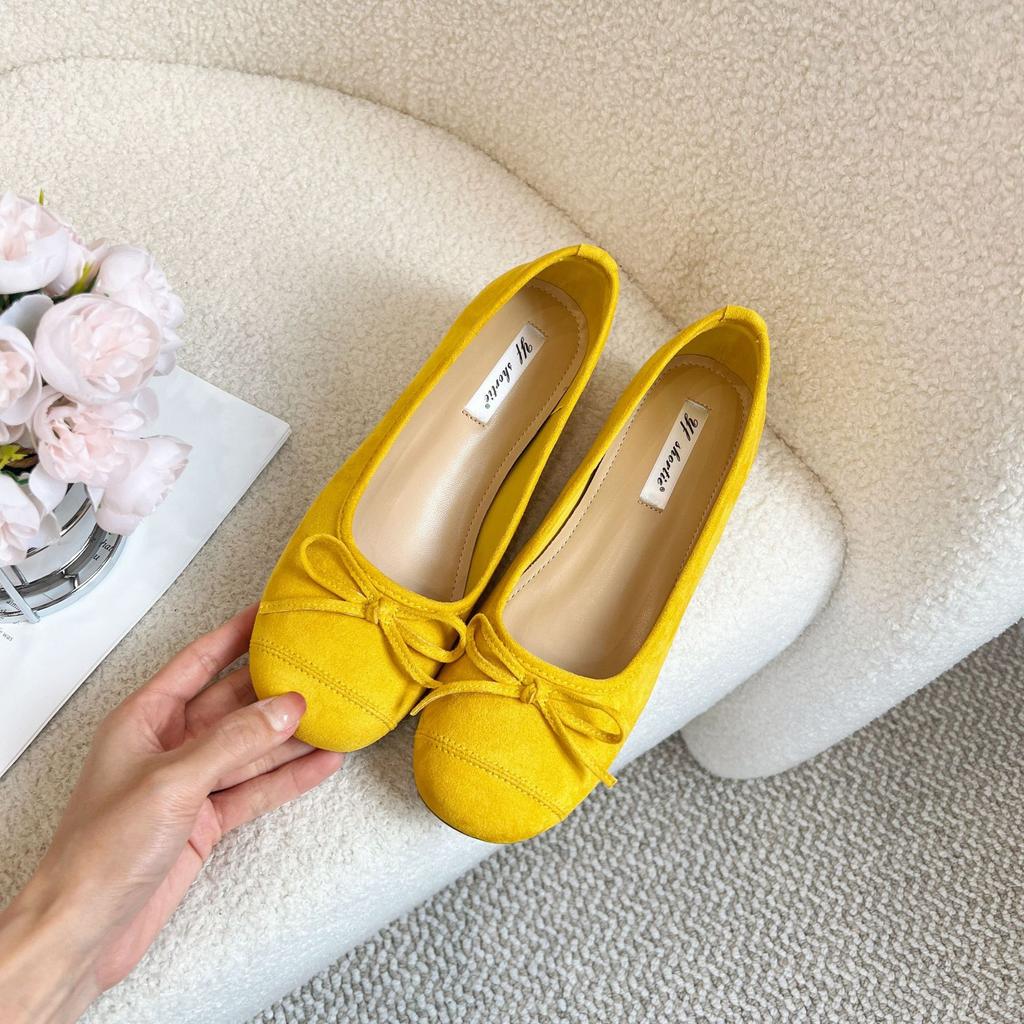 Inner Height Increase of 5 Cm~ Sweet Square Round Head Small Man Silver Light Mouth Bow Ballet Shoes Single Shoes