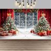 Christmas Red Curtain Decoration Backdrop Winter Snow Scenery Fireplace Santa Claus Photography Backdrop Holiday Party Supplies