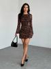 Spring/Autumn Leopard Print Mesh Long Sleeve Dress - Elegant and Sexy European & American Style