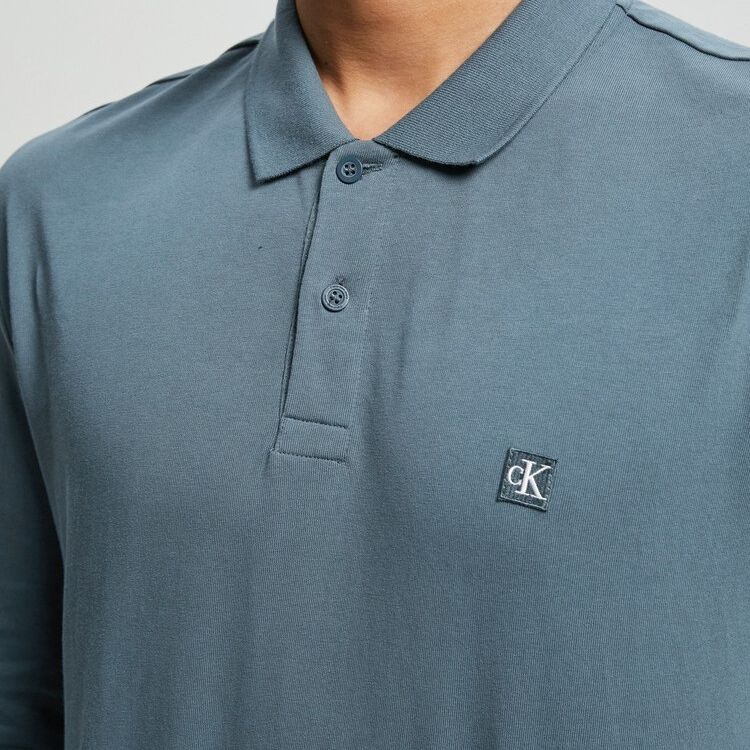 Calvin Klein Solid Color Casual Long Sleeve Polo Shirt Men tops Blue J322583-DA0