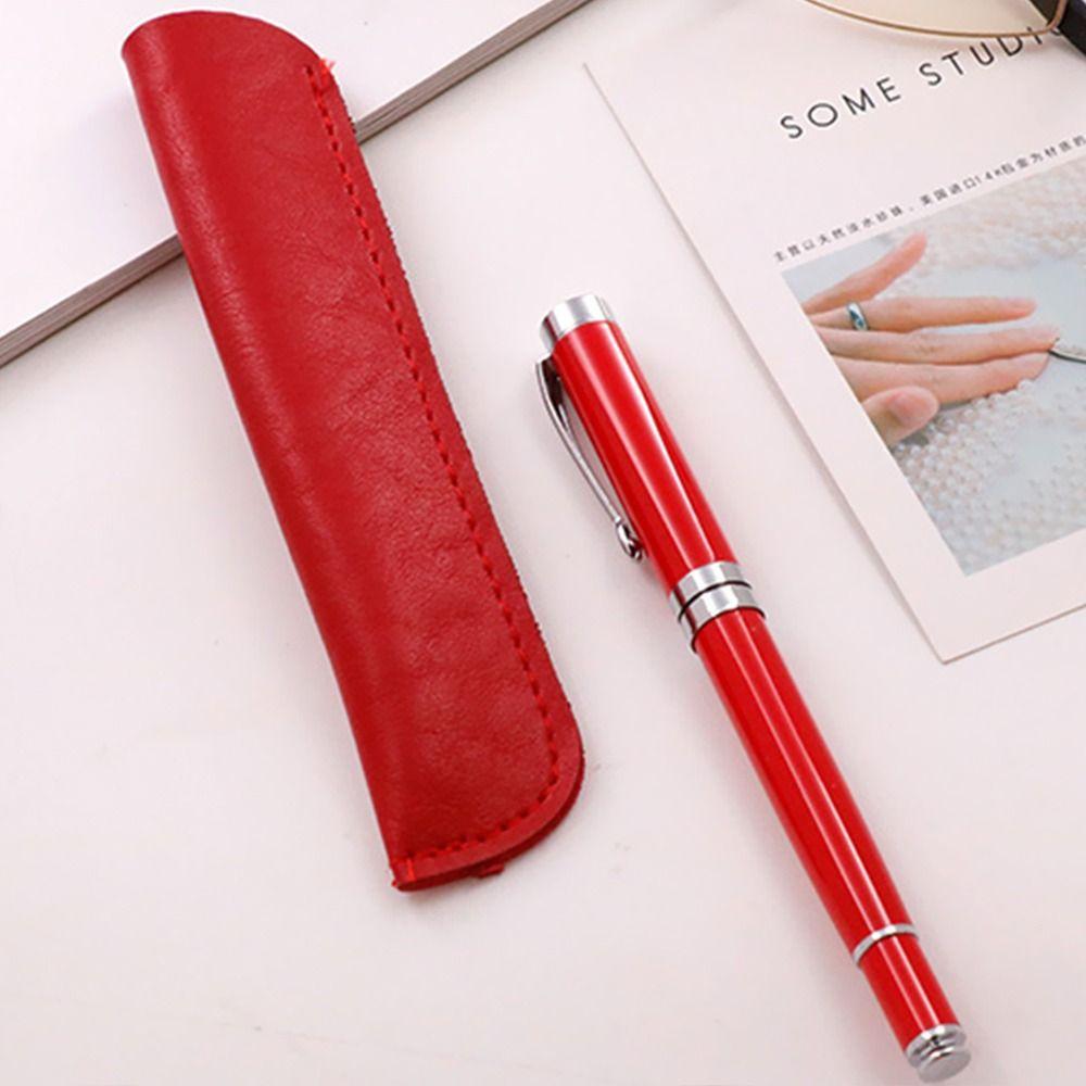 Solid Color PU Pencil Bags PU Leather Pen Bags Lightweight Pencil Case Office Supplies