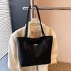 Leisure work commuter tote bag fashionable large-capacity handbag solid color texture simple PU shoulder bag handbag