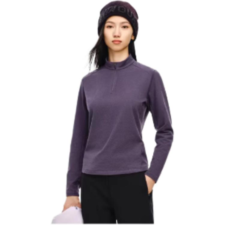 Anta Champion Outdoor Hiking Series Stand Collar Solid Color Comfortable Versatile Casual Fleece Long Sleeve Knit Top Women tops 162540407-3