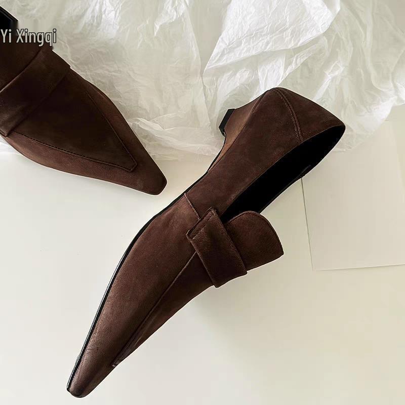 Spring 2025 French Retro Genuine Leather Pointed Toe Low Heel Slip-on Kitten Heels for Women