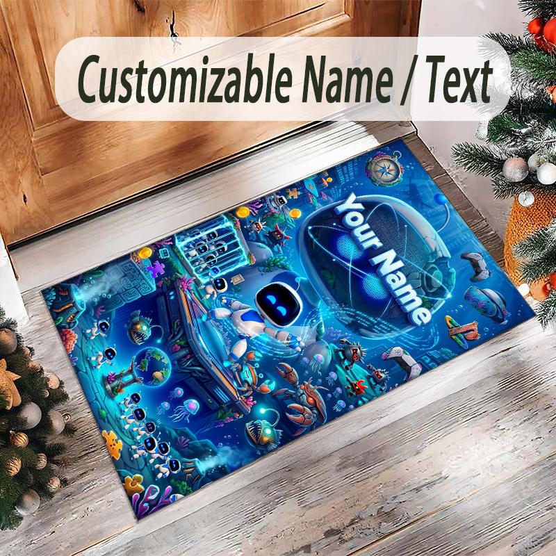 Personalized Crystal Velvet Carpet Custom Name Text,Astro Bot Anti Slip Area Rug For Home Decoration