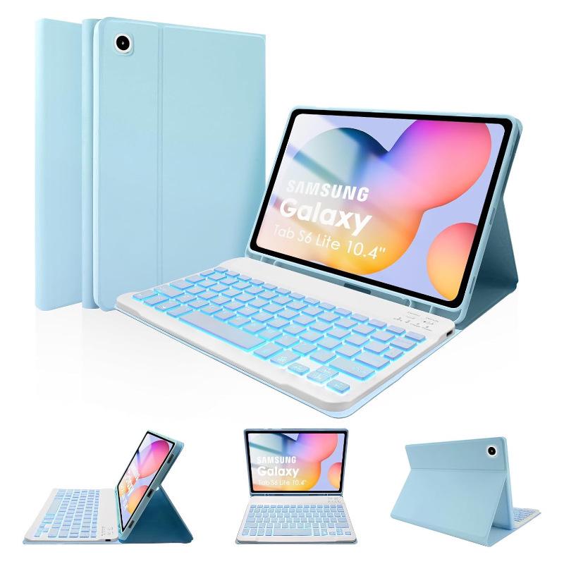 Samsung S6 Lite Tablet Case with Backlit Bluetooth Keyboard, Magnetic Suction, and Pen Slot
