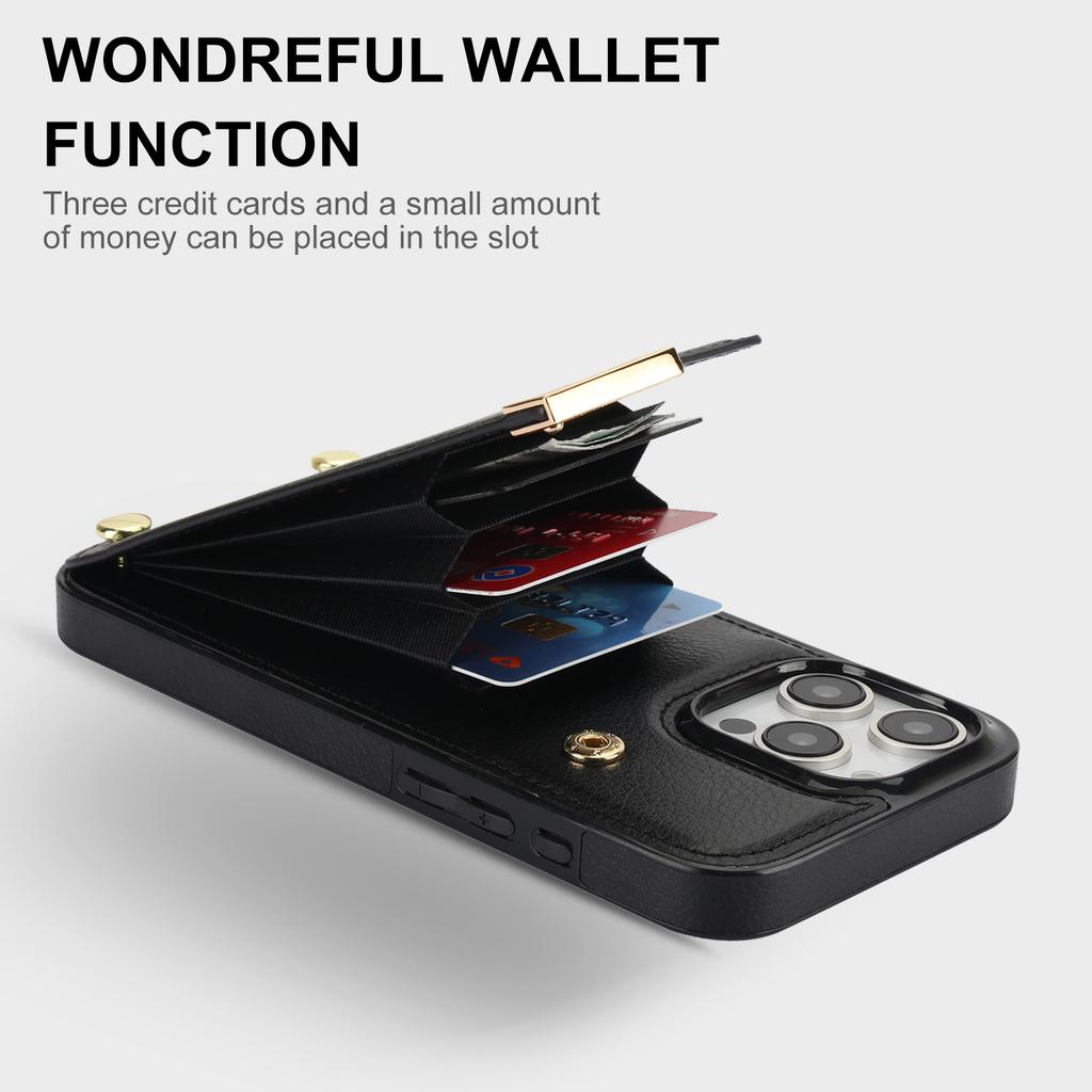 For iPhone 16 Pro Max Case TPU+PU Leather Hardware Decor Phone Cover with Card Holder