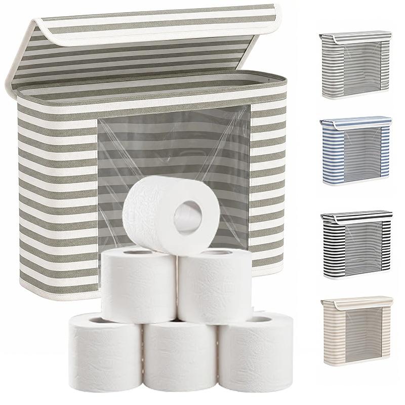 Foldable Toilet Paper Holder With Lid Large Capacity Space-Saving Bathroom Organizer Clear Window Toilet Paper Storage Box