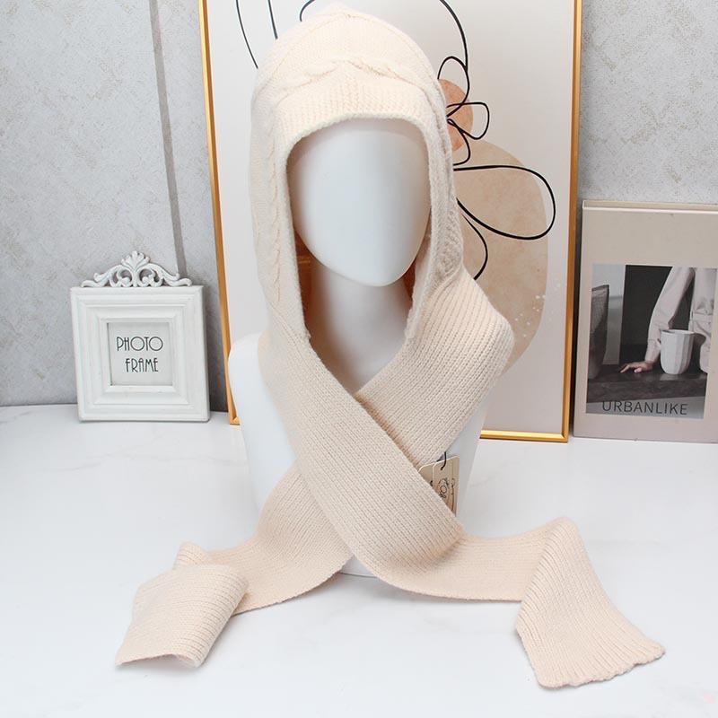 Twist knitted hooded scarf women's autumn and winter integrated warm pullover scarf versatile cold-proof headgear