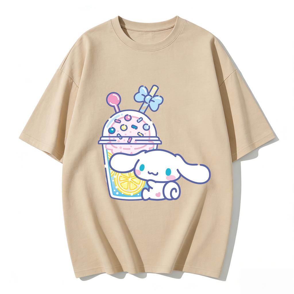 2026 New Cinnamoroll Lemon Drink Cartoon Print Tshirt Family Matching Outfits Casual Short Sleeve Tee for Women Unisex Kids Tops