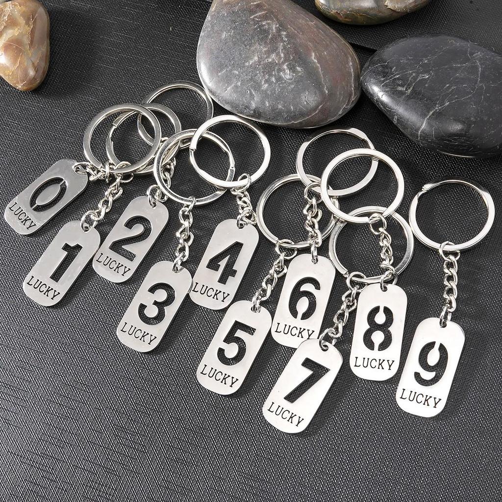 Stainless Steel Lucky Numbers 0-9 Arabic Keychain Pendant