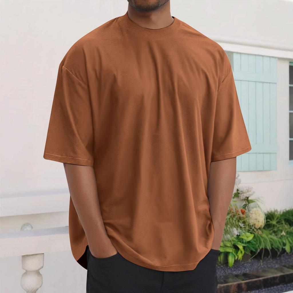 Summer Men's Fashion Loose Round Neck Solid Color All-match Short-sleeved T-shirt