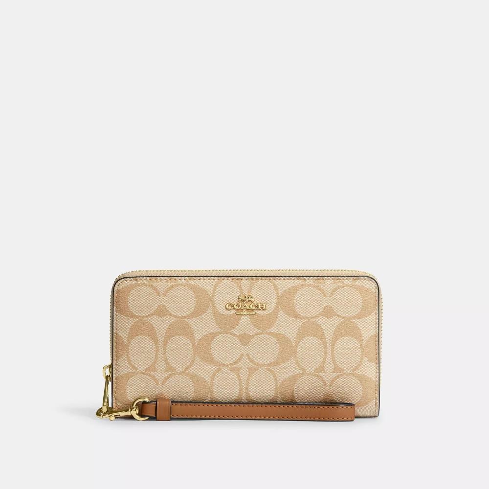 

Coach Long Zip Around Wallet In Signature Canvas light khaki light saddle