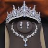 3 Pcs Princess Wedding Crown Jewelry Sets and Tiaras Green Pink Bride Necklace Earrings Set Girls Prom Birthday Accessory