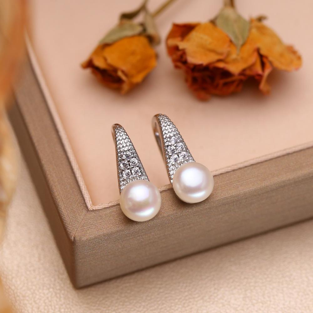 Brincos de Pérola de Água Doce Natural Moda Zircônia Cúbica Pérola Brincos de Pino Para Mulheres Joias de Festa