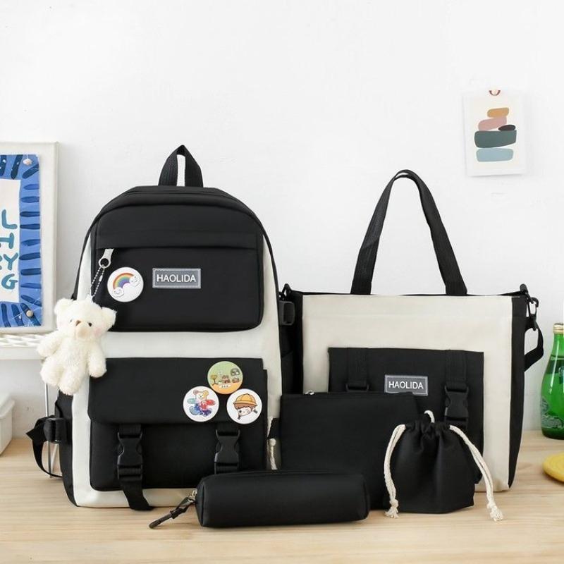 Backpack Four-piece New Schoolbag Simple College Style Backpack Large Capacity Oxford Cloth