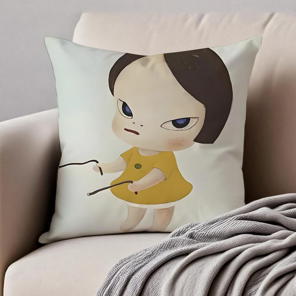 Whimsical Cute Japanese Art YYoshitomo Nara Cushion Cover Pillowcase Antidustmite Invisible Zipper Short Plush Sofa Cushion