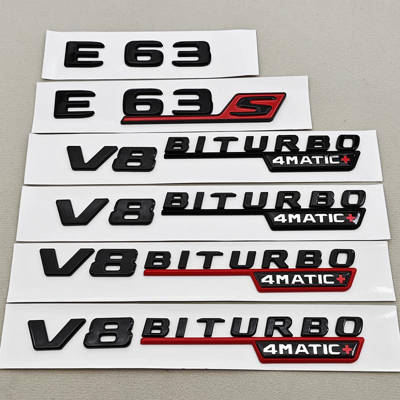 3D ABS Black Car Letters Logo E63S E63 V8BITURBO 4MATIC Fender Side Badge Rear Trunk Emblem Decals For Mercedes Benz AMG E63 S