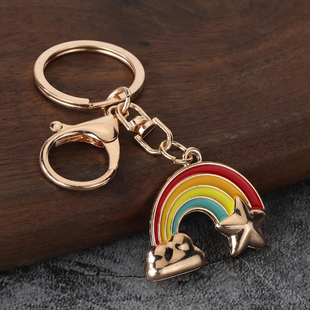 

Colored Glazed Rainbow Keychain Rainbow Design Bag Charm Rainbow Pendant Decoration Jewelry Gift Gold