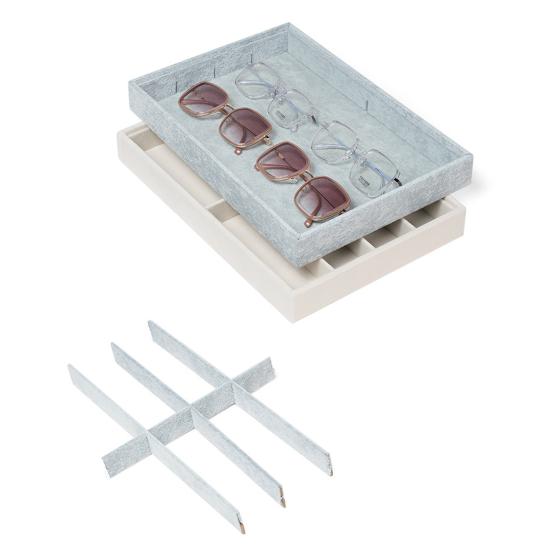 Taca organizer na okulary przeciwsłoneczne 8 przegródek Aksamitny uchwyt na okulary Pudełko do przechowywania Stackable Mężczyźni Kobiety Okulary Zegarki Biżuteria Witryna