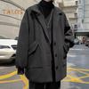 Men Woolen Coat Lapel Long Sleeve Single Breasted Windbreaker Solid Color Loose Fit Mid-length Coat with Pockets Formal Wear