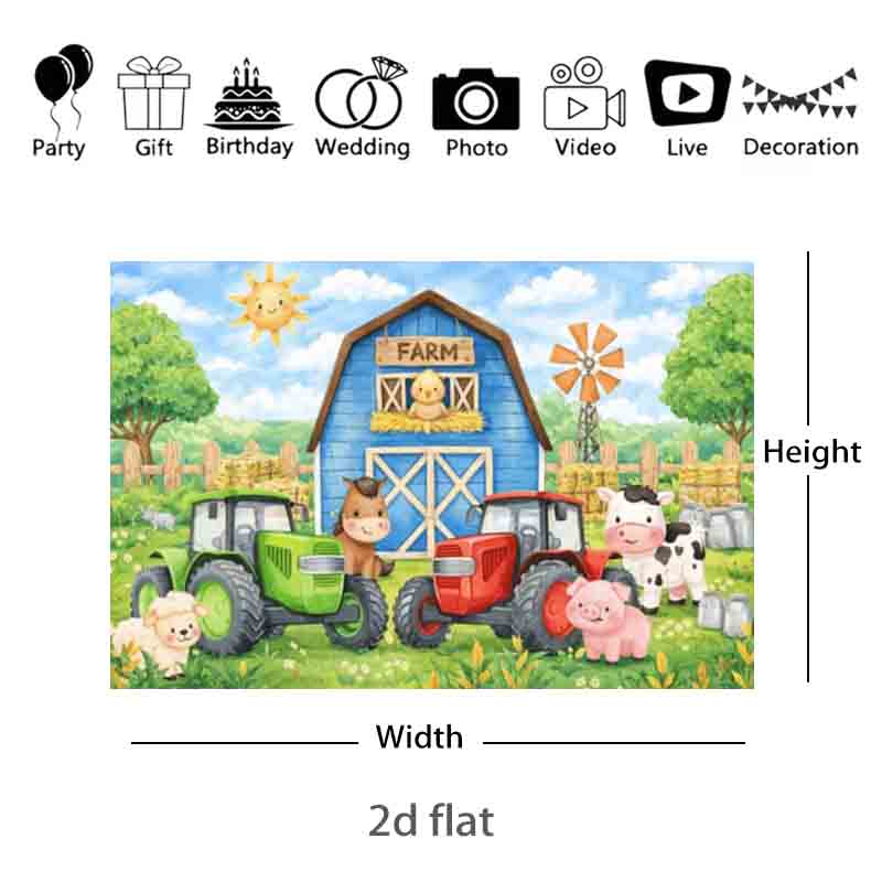 Cartoon Farm Animals Tractor Photography Backdrop Barn Windmill Kids Farm Themed Birthday Party Photo Banner