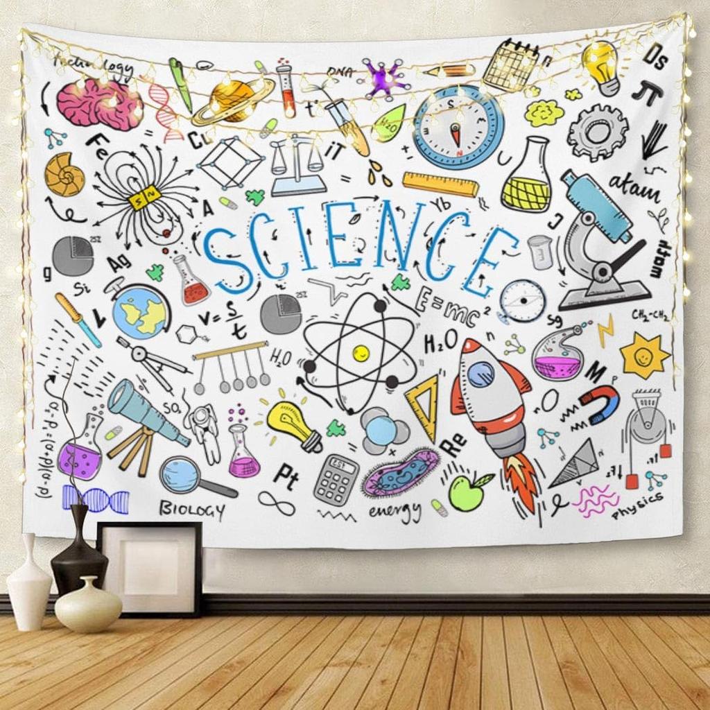 Emvency Tapestry Science Classroom in Old Sketch and Vintage Scientific Formulas Calculations Home Decor Wall Hanging for Living Room Bedroom Dorm