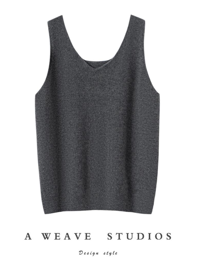 Women's Reversible 100% Cashmere Sleeveless Knit Pullover Vest