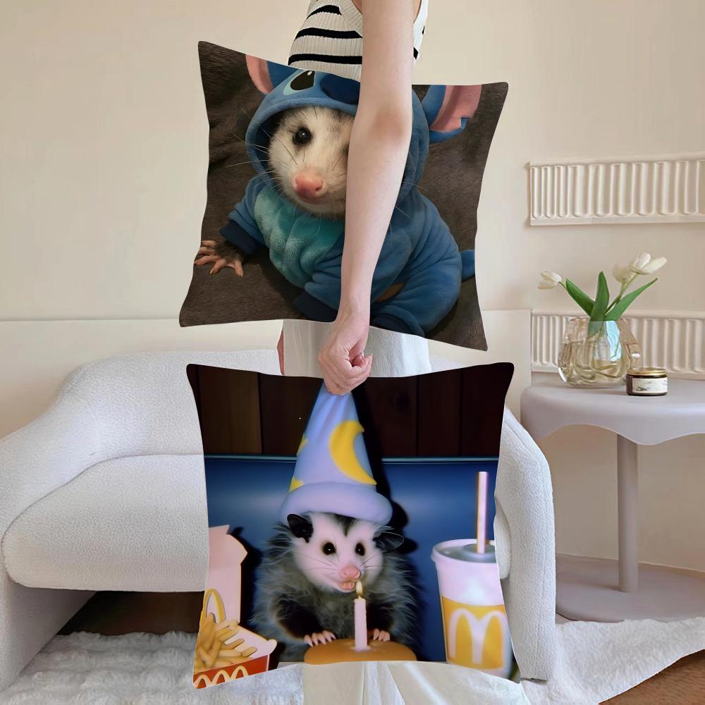 O-Opossum Cushion Cover Pillowcase Short Plush Invisible Zipper Room Sofa Cushion Cover