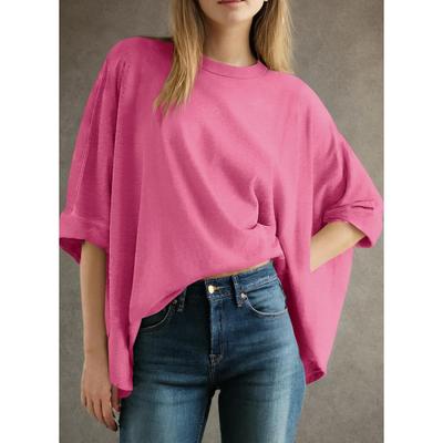 Damen Sommer Casual Übergroßes Fledermausärmel Asymmetrisches Verdrehtes Kurzarm-T-Shirt