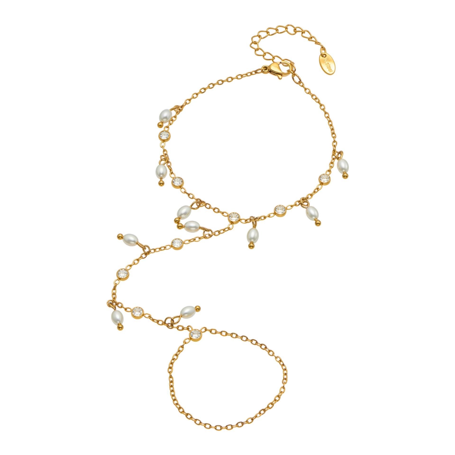 Fashion Niche Imitation Pearl Super Flash Zircon Bracelet Stainless Steel 18k Gold Plated High-end Female Finger Chain
