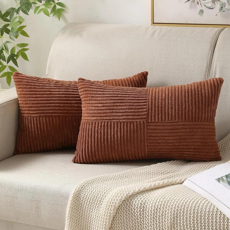 Textured Striped Patchwork Corduroy Throw Pillowcase for Lumbar Pillow Covers 12x20 Inches Cushion Cases Farmhouse Boho Decor