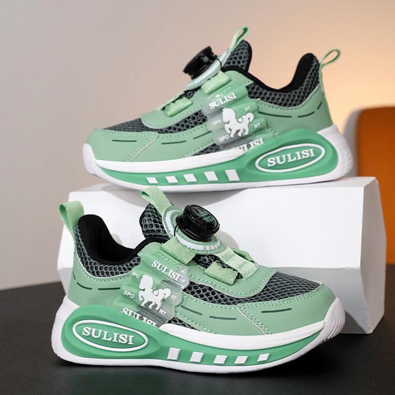 Boys' shoes New children's sports shoes Medium and older children's rotating buckle single mesh breathable mesh running shoes