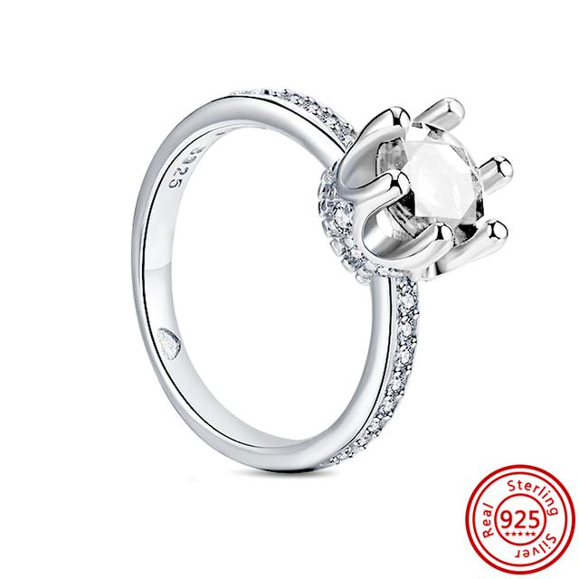 Authentic 100% 925 Sterling Silver Princess Regal Crown Heart Sparkling Zircon Luxury Circle Rings Women Wedding Jewelry
