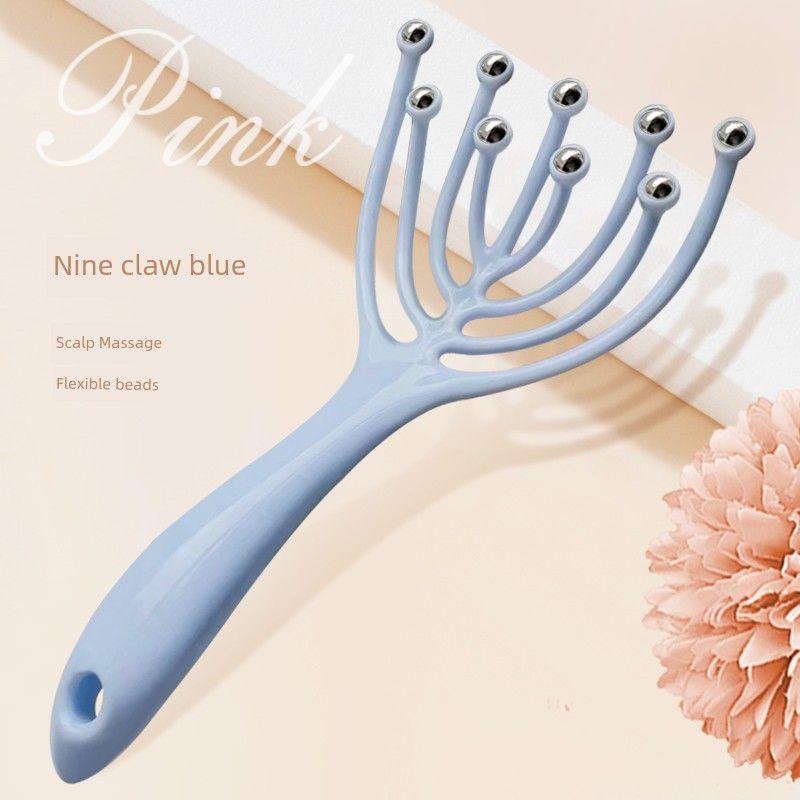 Head Massager Nine-Claw Massage Comb Ball Five-Claw Scratching Scalp Meridian Dredging Scratching Head Device Octopus [Single Pack] Nine-Claw Massage Blue