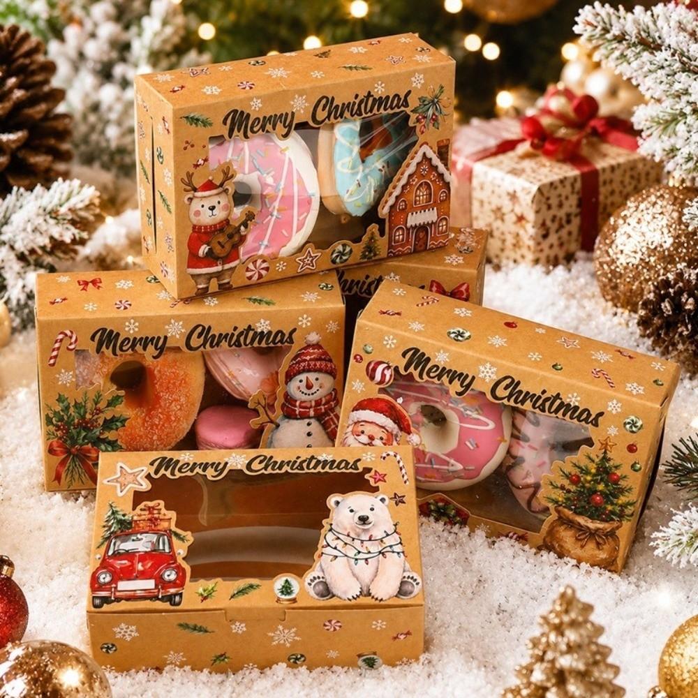 6pcs/Set Foldable Kraft Paper Boxes PVC Window Gift Packaging Boxes Christmas Season