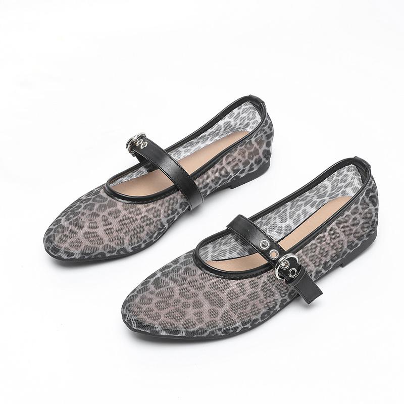 

Fashion Transparent Lace Ballet Flats Woman Fashion Leopard Print Mesh Ballerina Shoes Ladies Brand Design Elegant Gauze Loafers 35