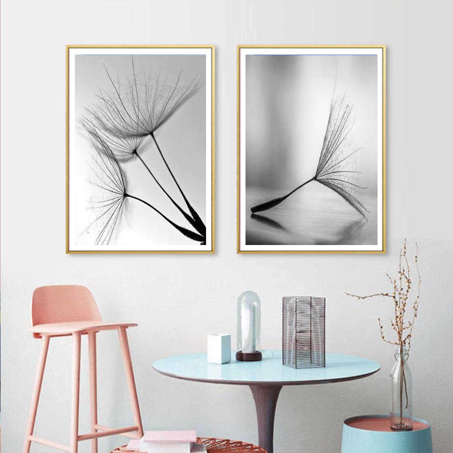 Scandinavian Flower Dandelion, Canvas, Painting, Black and White Modern Wall Painting, Posters with Printing for Home Decor, Living Room,