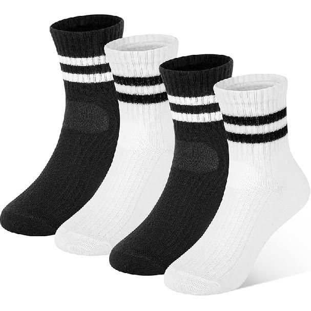 Toddler Kids Socks, 4 Pairs Crew Athletic Cotton Soft Stripe Socks for Boys Girls Children 1-12 Years 6-8 Years