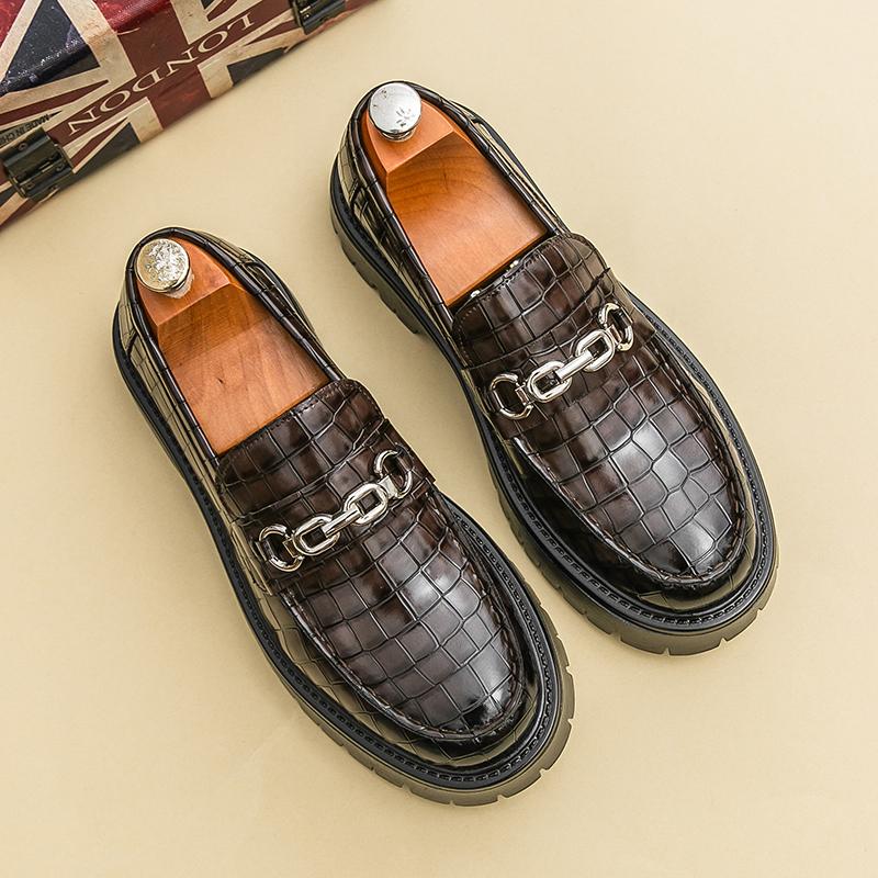 All-Match Casual Luxury Brand Men Platform Loafers Leather Men Dress Shoes Round Head Moccasins Breathable Slip On Driving Shoes