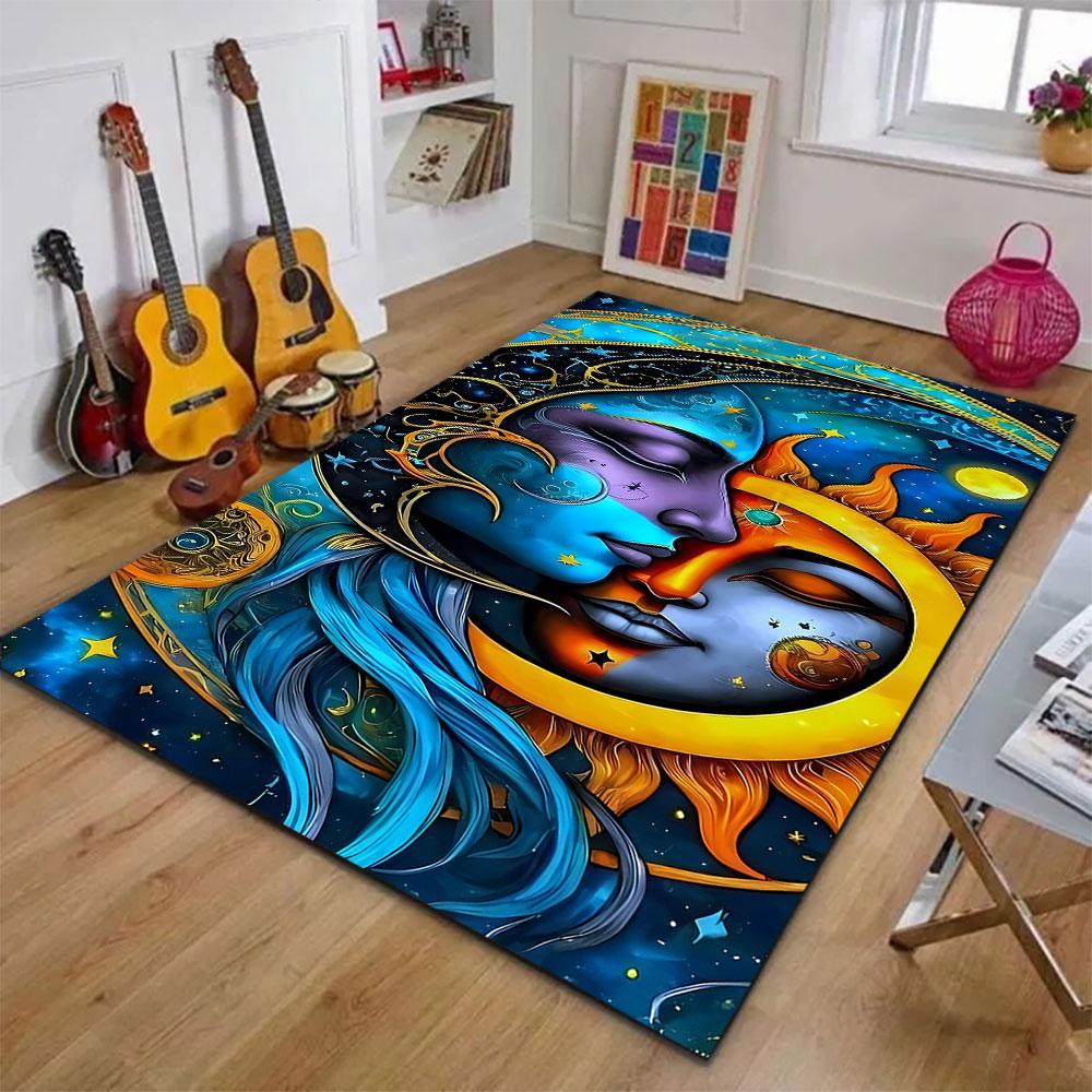 Sun and Moon Celestial Embrace Patterned Carpet, Suitable As a Non Slip Play Mat for the Living Room and Bedroom Sofa