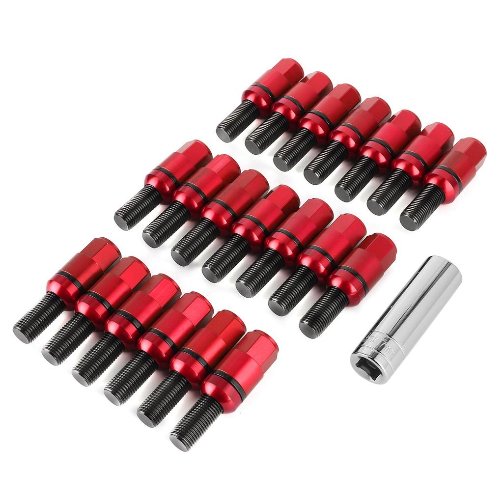 20 buc Șuruburi prezoane roată M14x1,5mm Aliaj aluminiu Tija șurub consolidată Potrivit pentru 718 Boxster (982) 911 CarreraRoșu