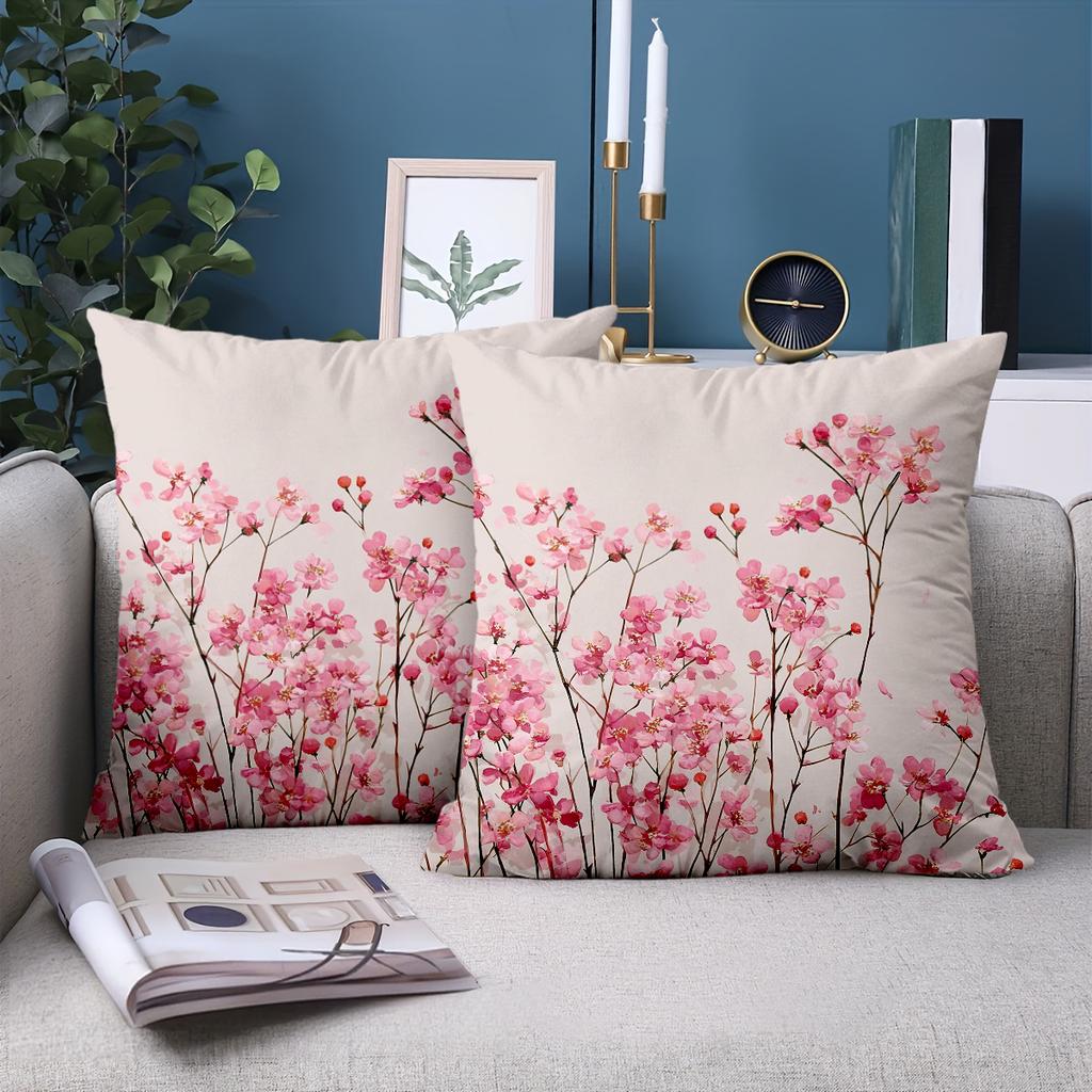 1 Pieces Pink Flower Printed Decorative Pillow Cushions Set Polyester Pillowcase, Sofa Decorative Cushion Cov Headboard Pillow