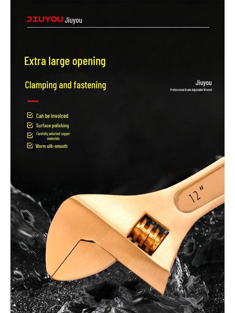 Explosion-Proof Copper Alloy Adjustable Wrench - 8", 10", 12" Sizes Available