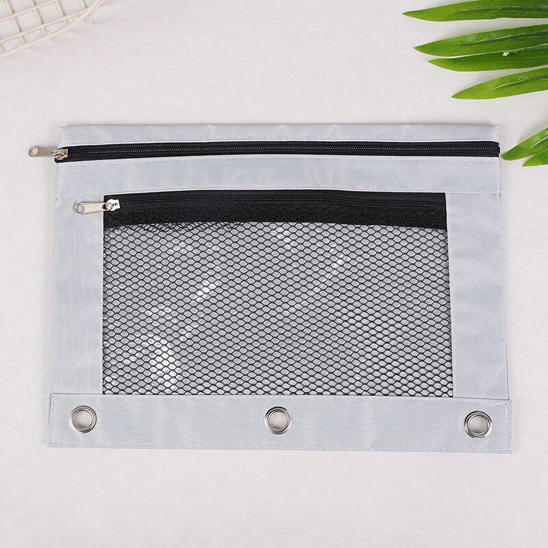 Oxford Cloth B5 Eyelet Ring Binder with Transparent Pencil Case and Three-Hole Double Zipper